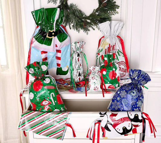 Kringle Express - Set de bolsas de regalo y etiquetas de 50 piezas